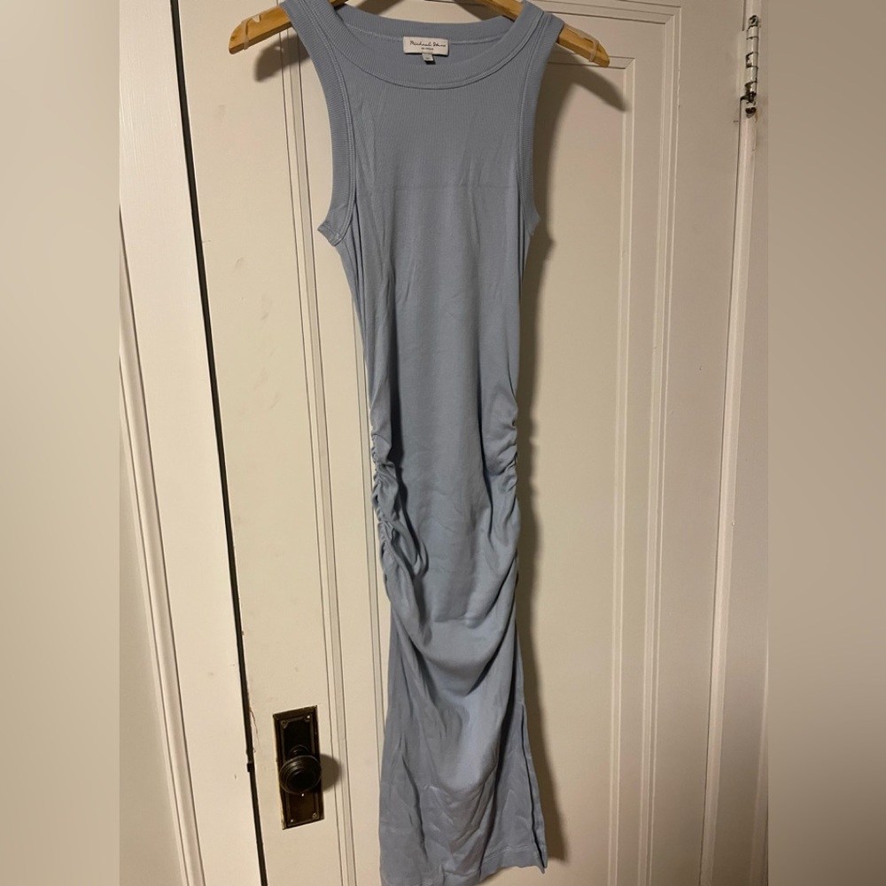 Michael stars ultra ribbed dress in XS used once. Light icy blue